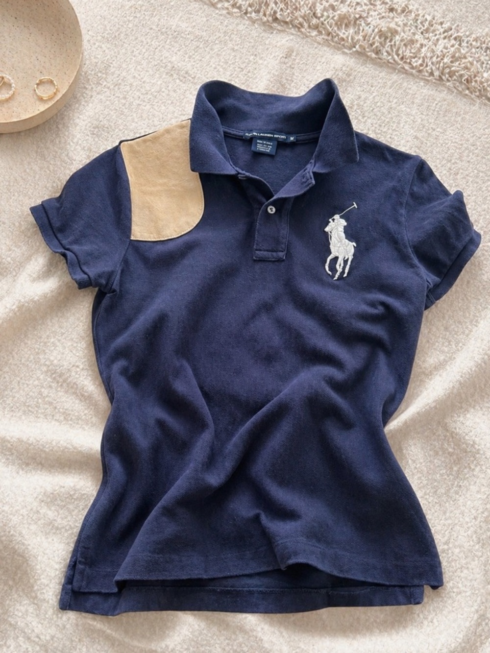 Ralph Lauren Big Pony Navy Polo Suede Shoulder